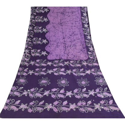 Sanskriti Vintage Sarees Purple Batik Work Pure Cotton Sari 5+yd Craft Fabric