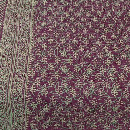 Sanskriti Vintage Sarees Purple Hand Block Printed Pure Cotton Sari 5+yd Fabric