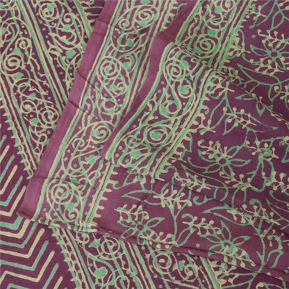 Sanskriti Vintage Sarees Purple Hand Block Printed Pure Cotton Sari 5+yd Fabric