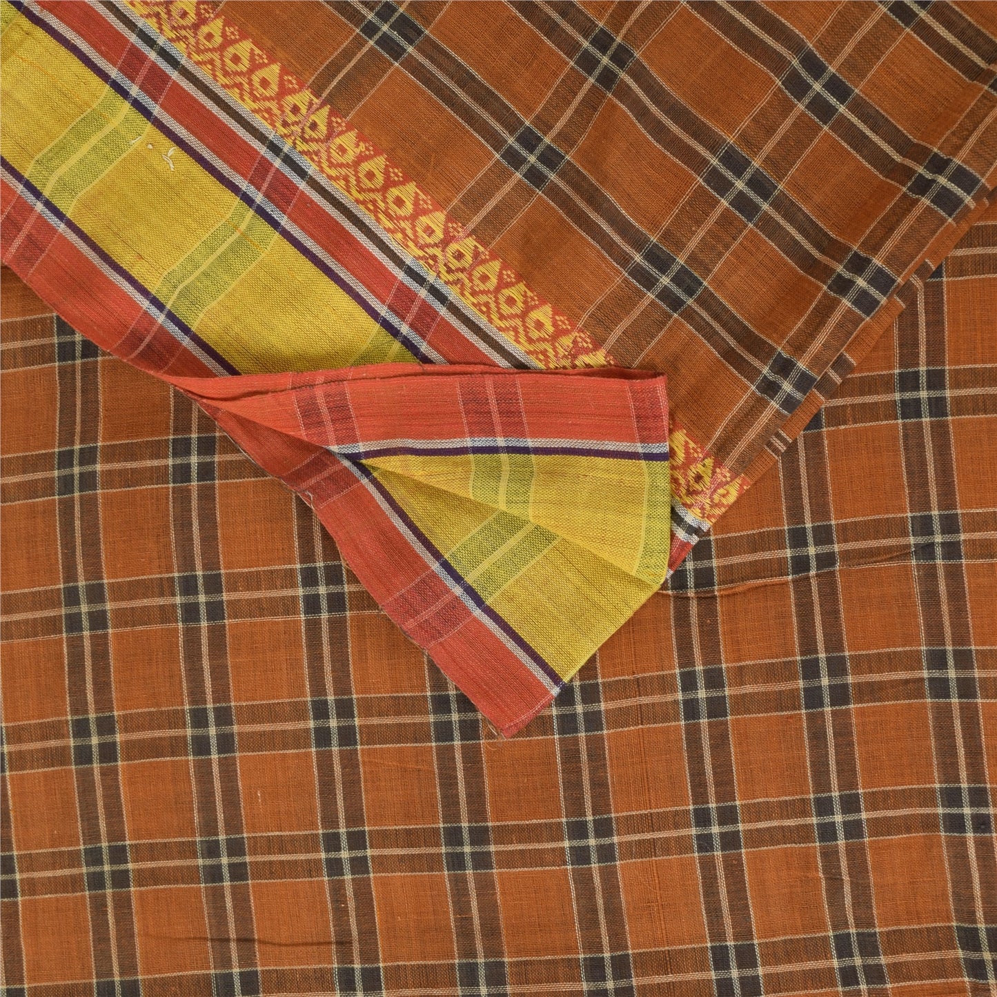 Sanskriti Vintage Sarees Chettinad Woven Orange Pure Cotton Sari Craft Fabric