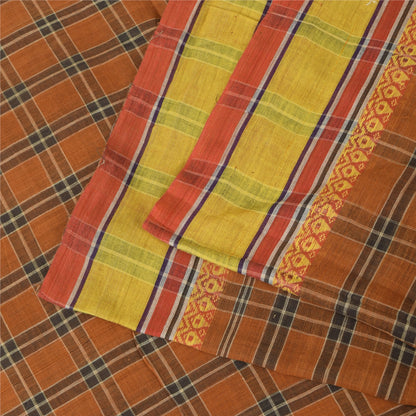 Sanskriti Vintage Sarees Chettinad Woven Orange Pure Cotton Sari Craft Fabric