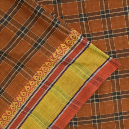 Sanskriti Vintage Sarees Chettinad Woven Orange Pure Cotton Sari Craft Fabric