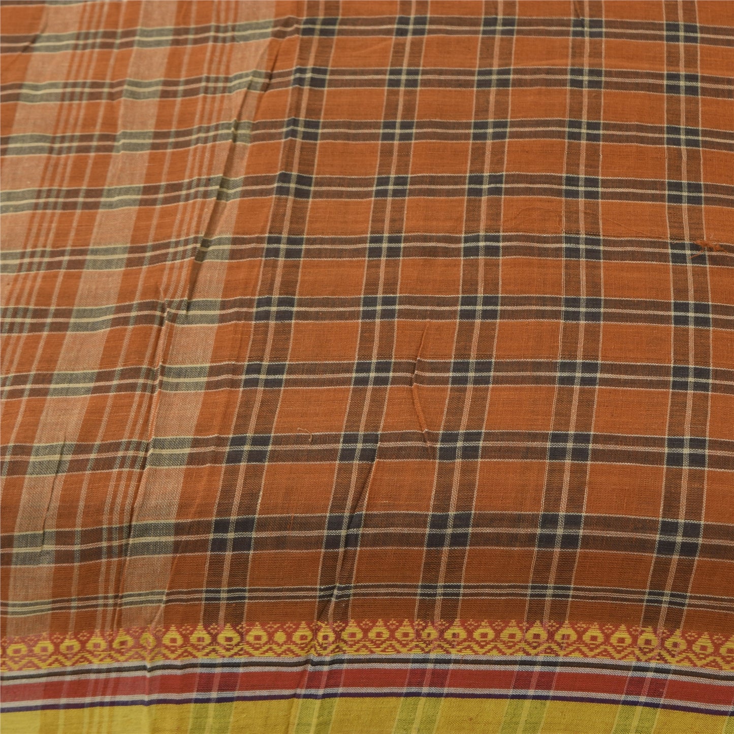 Sanskriti Vintage Sarees Chettinad Woven Orange Pure Cotton Sari Craft Fabric