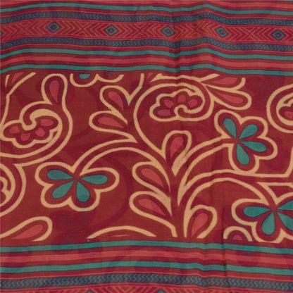 Sanskriti Vintage Sarees Peach/Red Pure Cotton Printed Sari 5+yd Craft Fabric