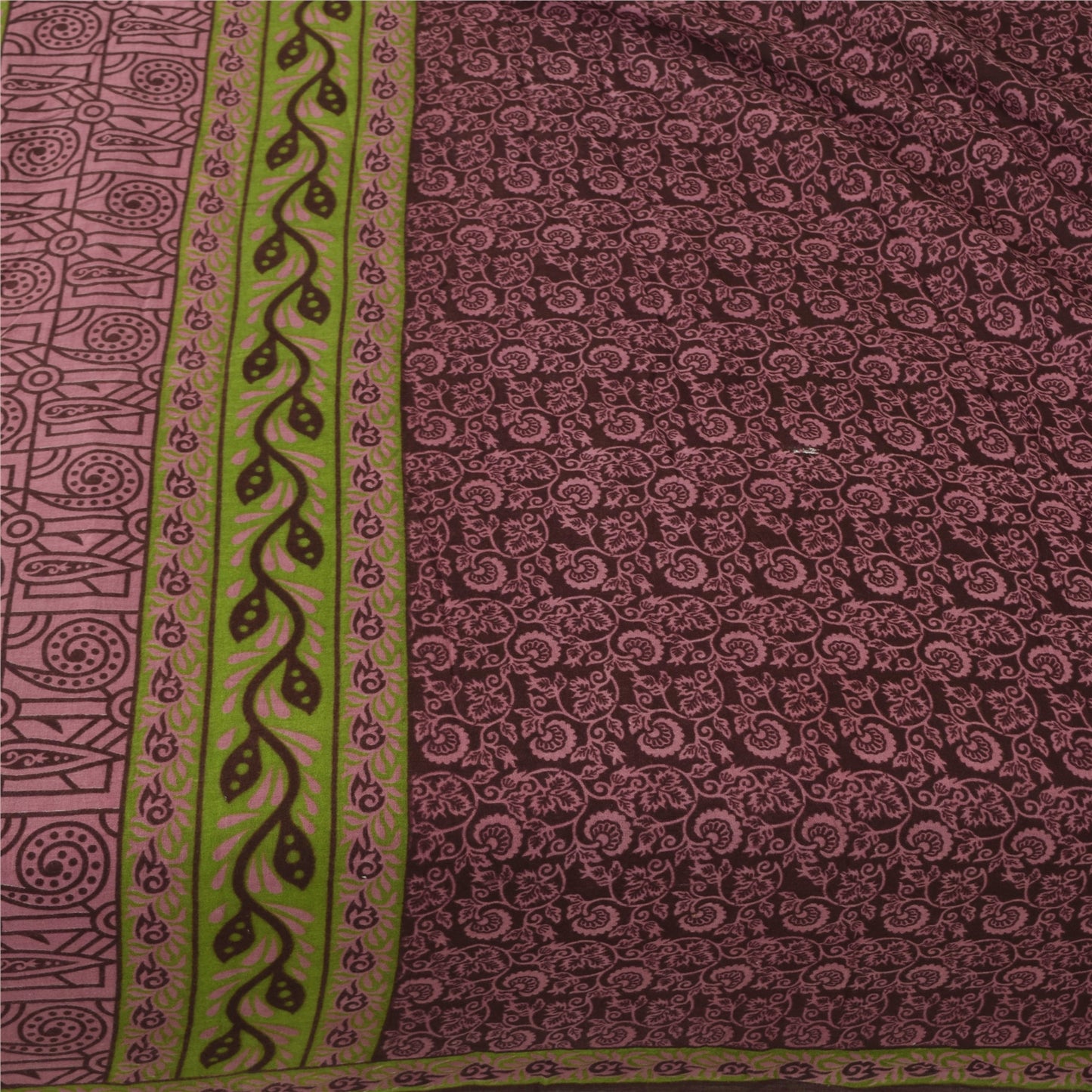 Sanskriti Vintage Sarees Mauve 100% Pure Cotton Printed Sari 5+yd Craft Fabric