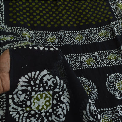 Sanskriti Vintage Sarees Black Batik Work Pure Cotton Sari 5+yd Craft Fabric