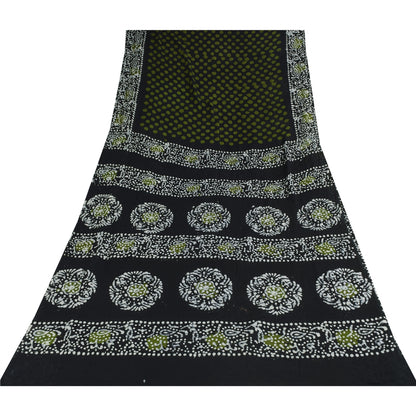 Sanskriti Vintage Sarees Black Batik Work Pure Cotton Sari 5+yd Craft Fabric