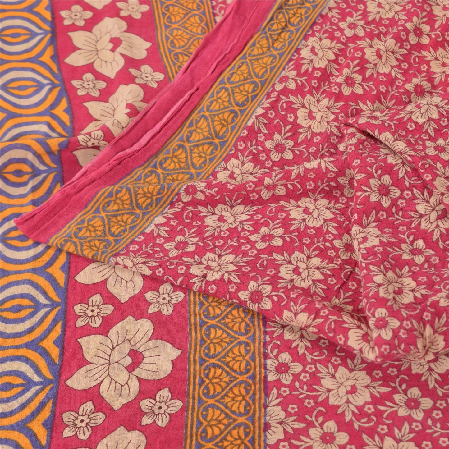 Sanskriti Vintage Sarees Indian Pink Pure Cotton Printed Sari 5+yd Craft Fabric