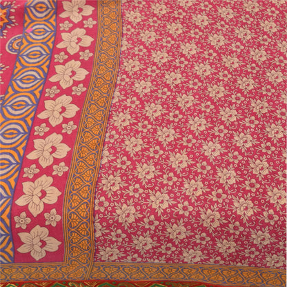 Sanskriti Vintage Sarees Indian Pink Pure Cotton Printed Sari 5+yd Craft Fabric