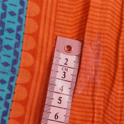 Sanskriti Vintage Sarees Blue/Orange Pure Cotton Printed Sari 5+yd Craft Fabric