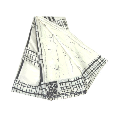 Sanskriti Vintage White/Black Sarees Pure Silk Printed Sari Craft 5 Yard Fabric