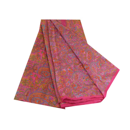 Sanskriti Vintage Pink Indian Sarees 100% Pure Silk Printed Sari Craft Fabric