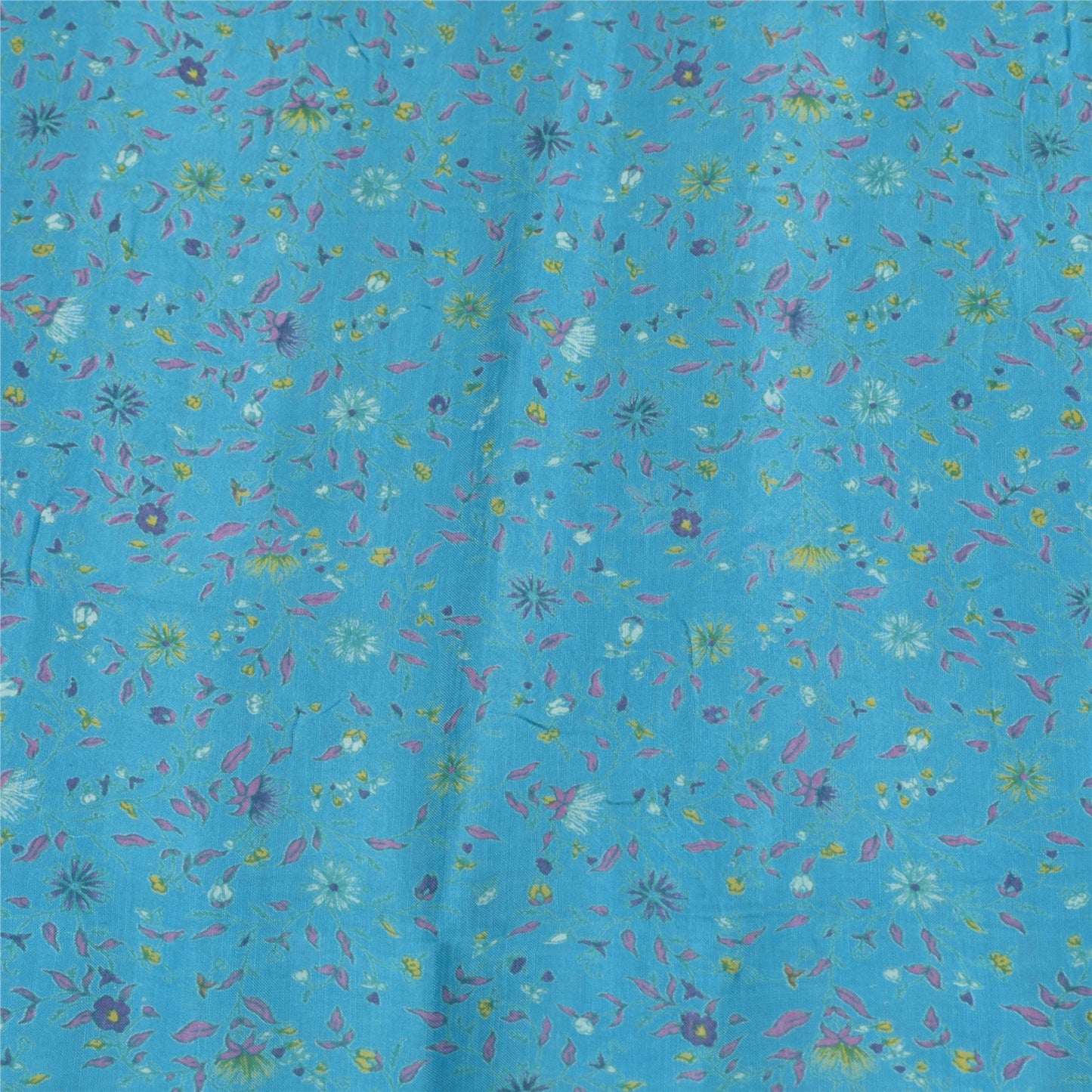 Sanskriti Vintage Sarees Blue 5yd Quilting Felting Craft Fabric Pure Cotton Sari