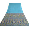 Sanskriti Vintage Sarees Blue 5yd Quilting Felting Craft Fabric Pure Cotton Sari