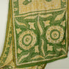 Sanskriti Vintage Sarees Cream/Green Batik Printed Pure Silk Sari Craft Fabric