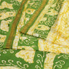 Sanskriti Vintage Sarees Cream/Green Batik Printed Pure Silk Sari Craft Fabric