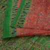 Sanskriti Vintage Sarees Red/Green Pure Silk Printed Sari Floral Craft Fabric