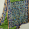 Sanskriti Vintage Sarees Green/Blue 100% Pure Silk Printed Sari 5yd Craft Fabric