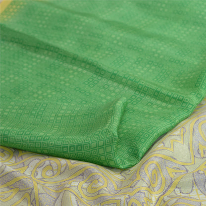 Sanskriti Vintage Sarees Green/Ivory 100% Pure Silk Printed Sari Craft Fabric