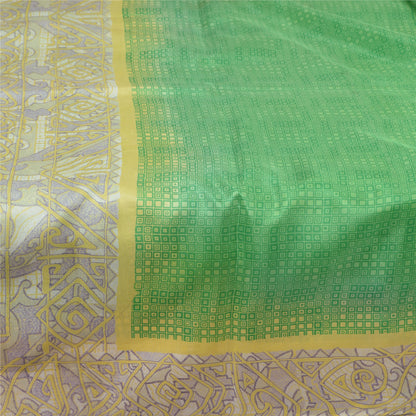 Sanskriti Vintage Sarees Green/Ivory 100% Pure Silk Printed Sari Craft Fabric