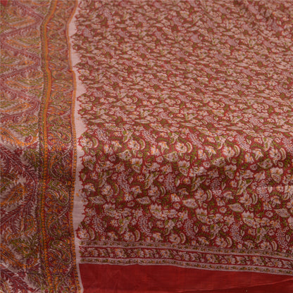 Sanskriti Vintage Sarees Indian Red 100% Pure Silk Printed Sari 5yd Craft Fabric