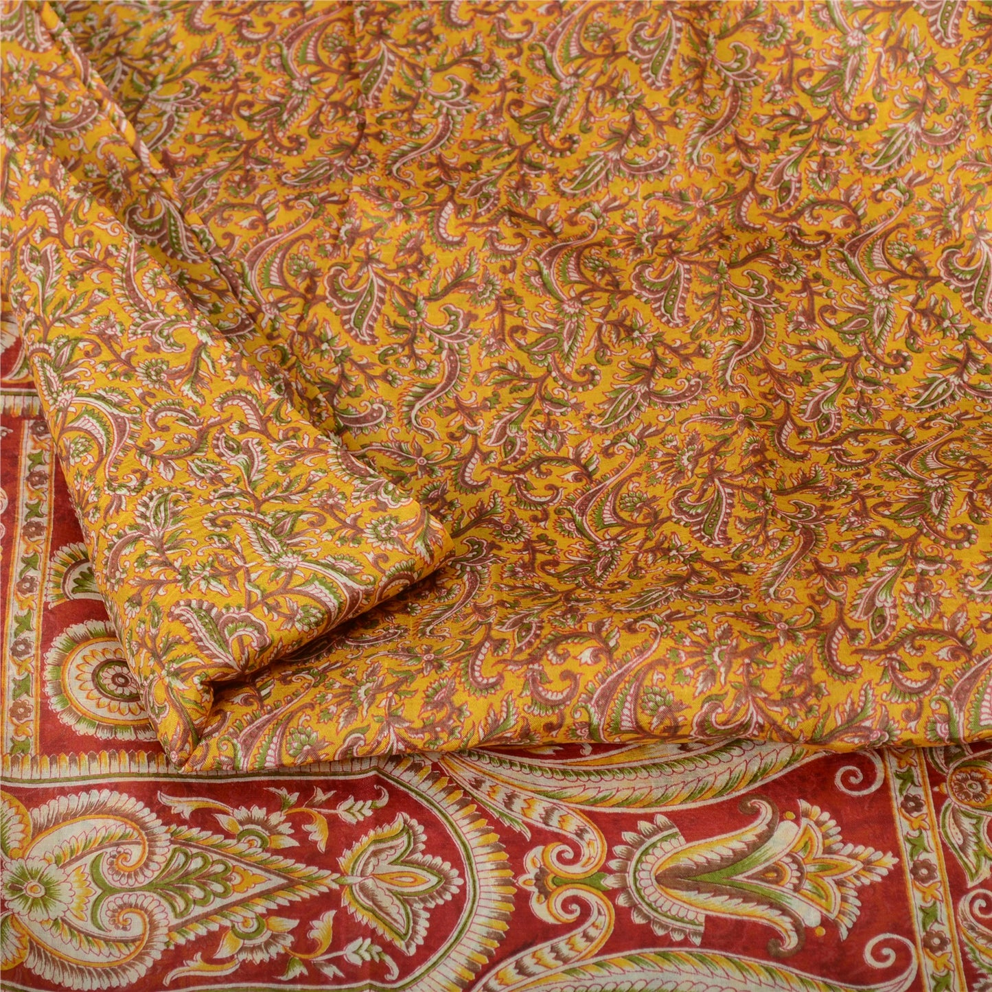 Sanskriti Vintage Sarees Indian Peach Pure Silk Printed Sari Floral Craft Fabric