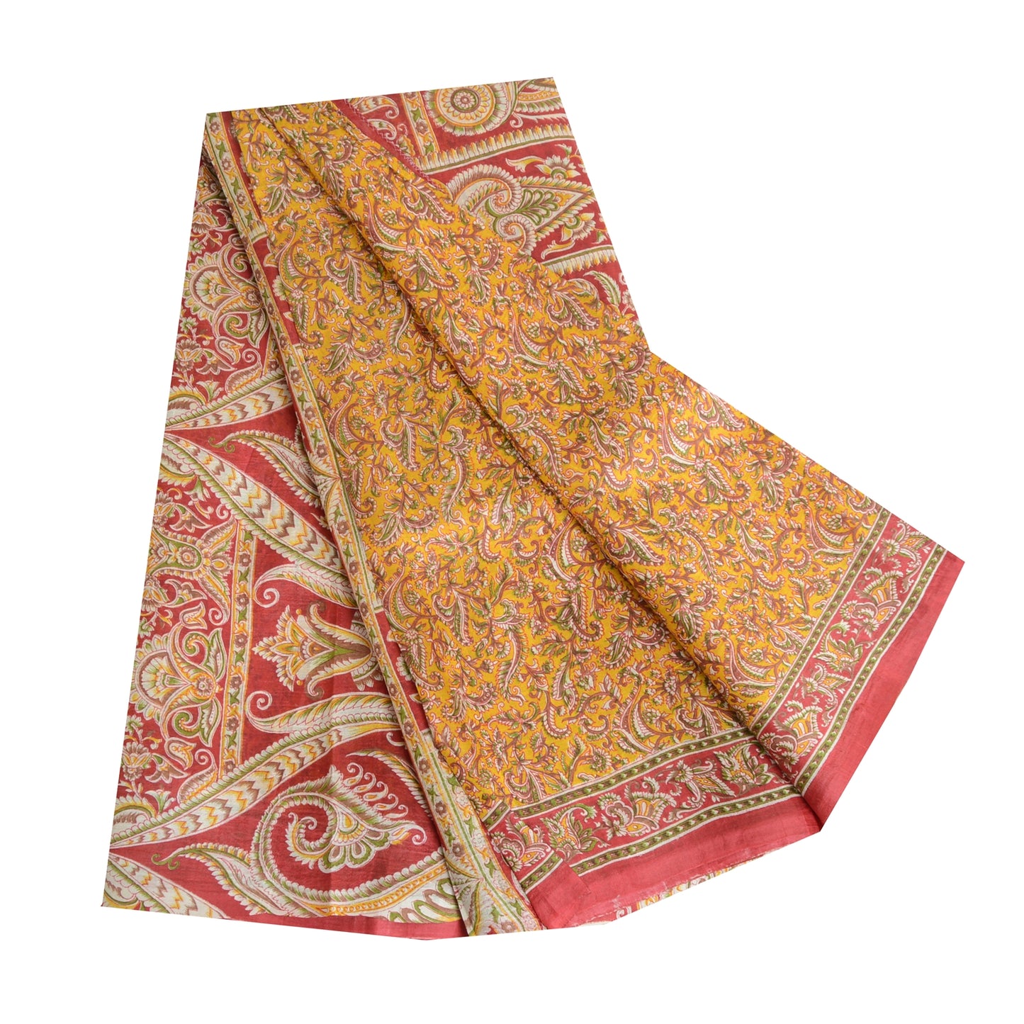 Sanskriti Vintage Sarees Indian Peach Pure Silk Printed Sari Floral Craft Fabric