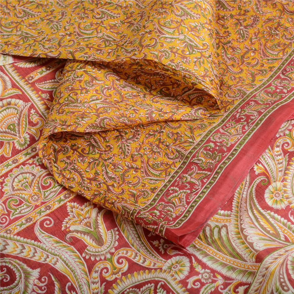 Sanskriti Vintage Sarees Indian Peach Pure Silk Printed Sari Floral Craft Fabric