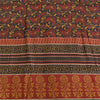 Sanskriti Vintage Sarees Black/Red Block Printed Pure Silk Sari 5yd Craft Fabric