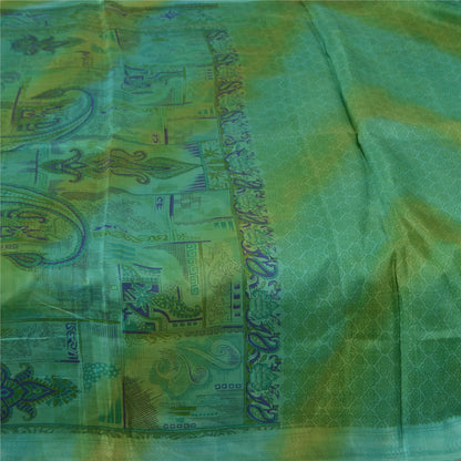 Sanskriti Vintage Sarees Green 100% Pure Silk Printed Sari 5yd Soft Craft Fabric