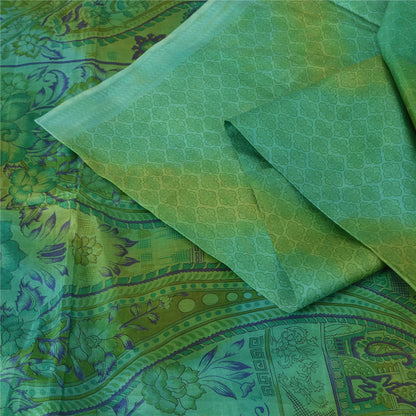 Sanskriti Vintage Sarees Green 100% Pure Silk Printed Sari 5yd Soft Craft Fabric