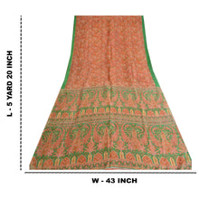 Load image into Gallery viewer, Sanskriti Vintage Sarees Orange/Green Pure Silk Printed Sari 5yd Craft Fabric
