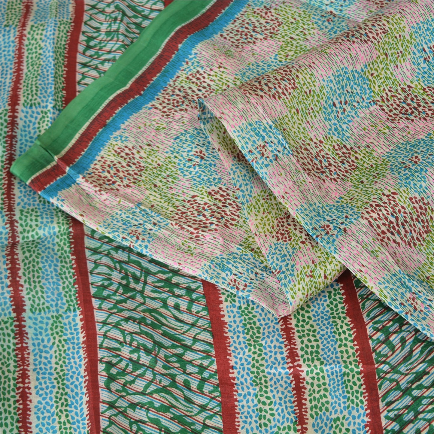 Sanskriti Vintage Sarees Indian Multi Pure Silk Printed Sari 5yd Craft Fabric