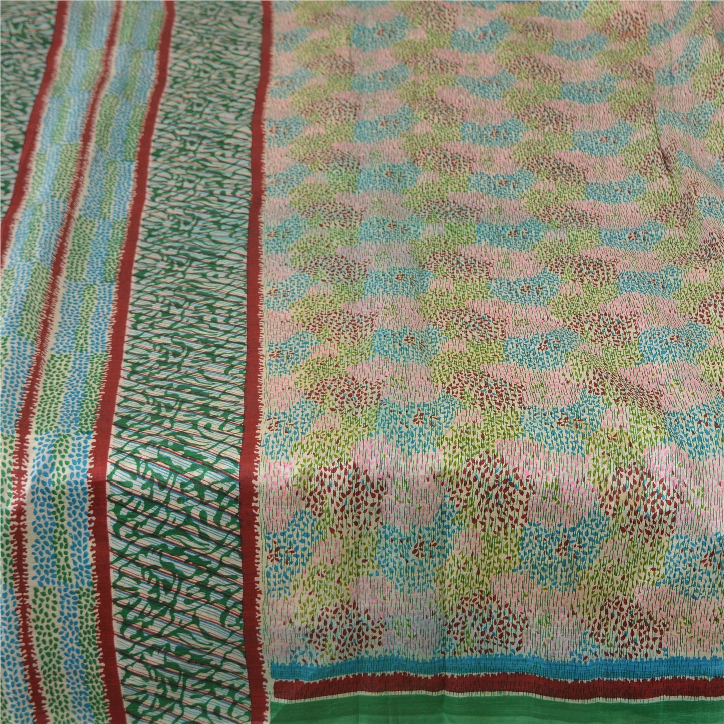 Sanskriti Vintage Sarees Indian Multi Pure Silk Printed Sari 5yd Craft Fabric