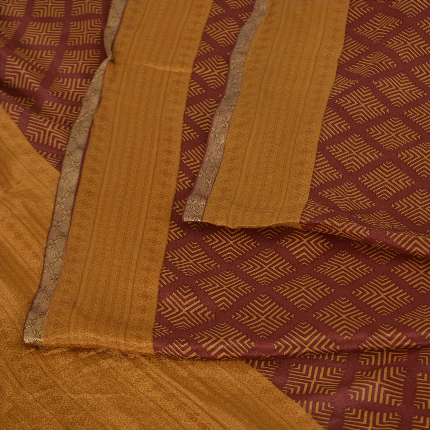 Sanskriti Vintage Sarees Red/Mustard Pure Silk Printed Sari 5yd Craft Fabric