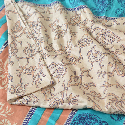 Sanskriti Vintage Sarees Indian Ivory 100% Pure Silk Printed Sari Craft Fabric