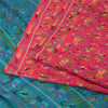 Sanskriti Vintage Sarees Indian Pink/Blue Pure Silk Printed Sari Craft Fabric