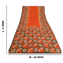 Load image into Gallery viewer, Sanskriti Vintage Sarees Indian Orange Pure Silk Geometric Print Sari 6yd Fabric
