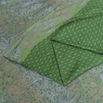 Sanskriti Vintage Sarees Indian Green Pure Silk Printed Sari 5yd Craft Fabric