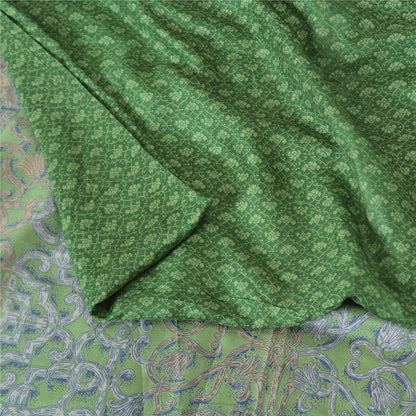 Sanskriti Vintage Sarees Indian Green Pure Silk Printed Sari 5yd Craft Fabric