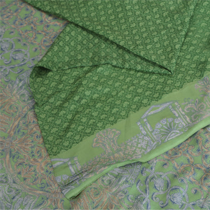 Sanskriti Vintage Sarees Indian Green Pure Silk Printed Sari 5yd Craft Fabric