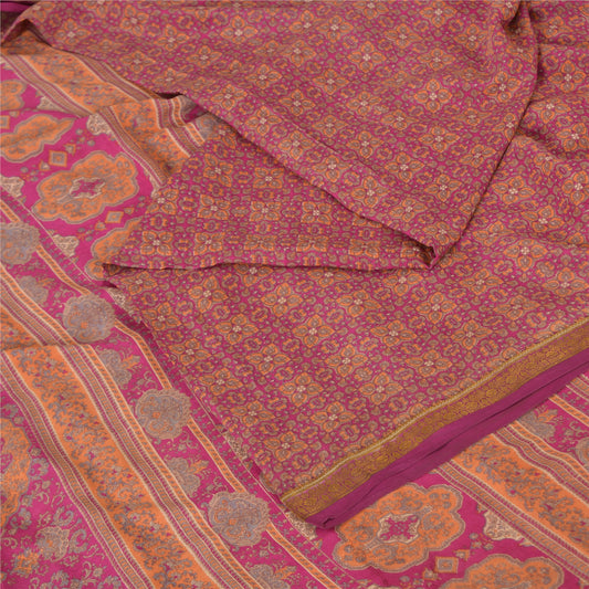 Sanskriti Vintage Sarees Indian Purple Pure Silk Printed Sari 5yd Craft Fabric