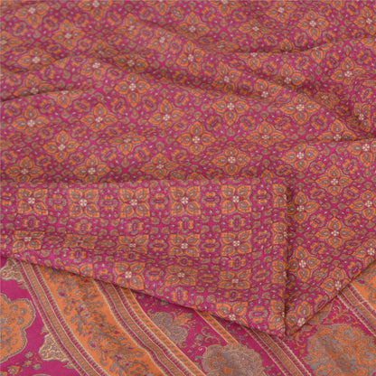 Sanskriti Vintage Sarees Indian Purple Pure Silk Printed Sari 5yd Craft Fabric