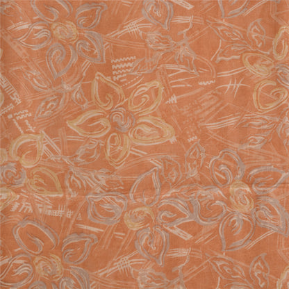 Sanskriti Vintage Sarees Peach 100% Pure Silk Printed Sari Floral Craft Fabric