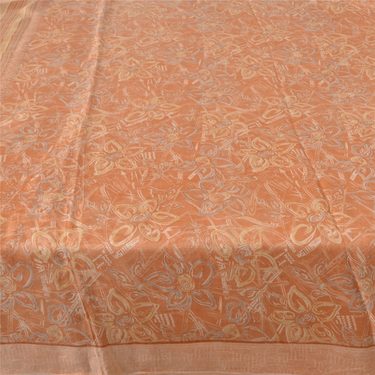 Sanskriti Vintage Sarees Peach 100% Pure Silk Printed Sari Floral Craft Fabric