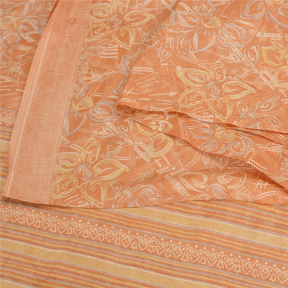 Sanskriti Vintage Sarees Peach 100% Pure Silk Printed Sari Floral Craft Fabric