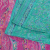 Sanskriti Vintage Sarees Green/Pink 100% Pure Silk Printed Sari 5yd Craft Fabric