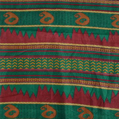 Sanskriti Vintage Sarees Red/Green 100% Pure Silk Printed Sari 5yd Craft Fabric