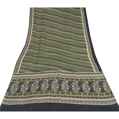 Sanskriti Vintage Sarees Green Indian Pure Silk Printed Sari 5yd Craft Fabric