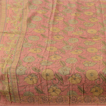 Sanskriti Vintage Sarees Dusty Pink Pure Silk Printed Sari 5yd Craft Fabric